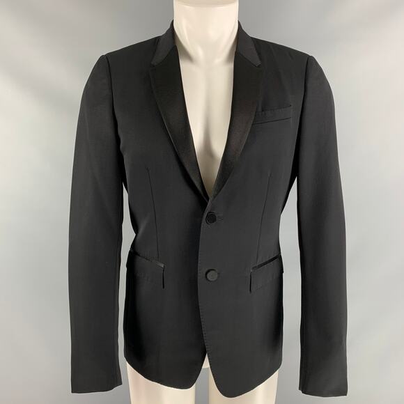 BURBERRY PRORSUM Chest Size 38 Black Virgin Wool Tuxedo Sport Coat - Picture 1 of 6